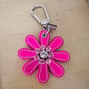 Authentic Coach Vintage Fuchsia Floral  Leather/ Gemstones Keychain! NEW